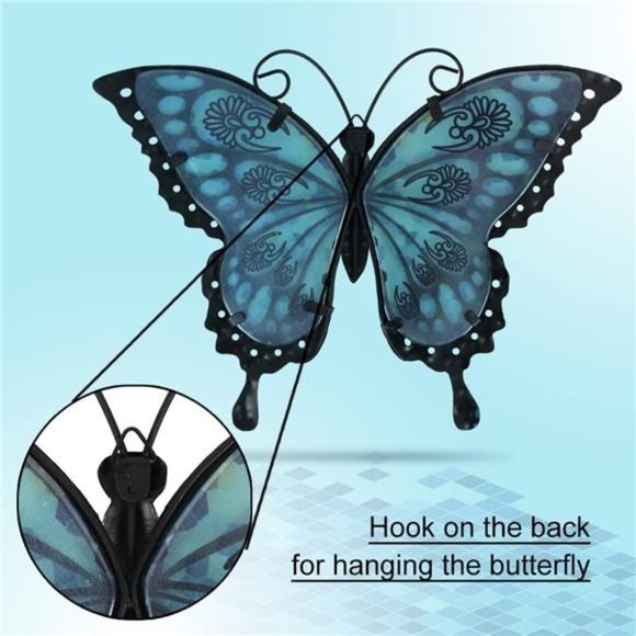 Metal Butterfly Wall Decor Glass Outdoor Wall Art Sculptures 12" Garden Hanging - Picture 5 of 6
